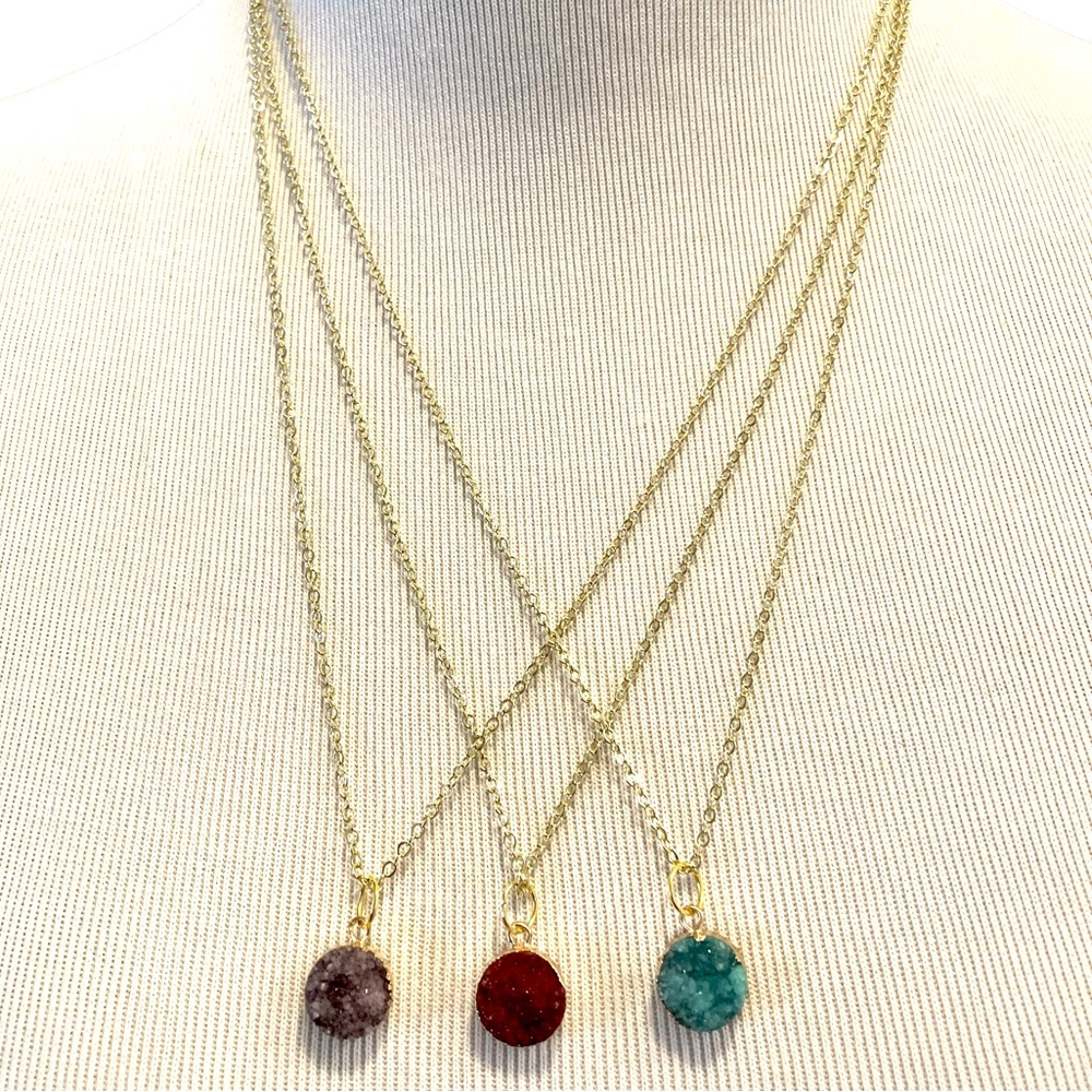 Handmade 14 ct Gold Wrapped Geode Pendant Necklace